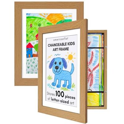 Americanflat Fotolijst voor tekeningen voor kinderen, eiken, A4-lijst met passe-partout en 25 x 32 cm zonder passe-partout, opklapbaar frame voor kindertekeningen met onbreekbaar glas, 2 stuks Americanflat Fotolijst voor tekeningen voor kinderen, eiken, A4-lijst met passe-partout en 25 x 32 cm zonder passe-partout, opklapbaar frame voor kindertekeningen met onbreekbaar glas, 2 stuks