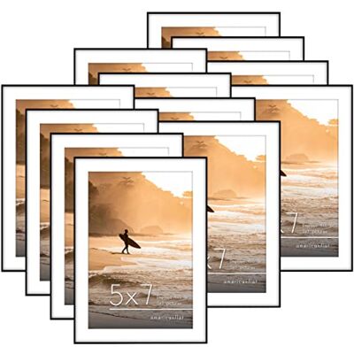 Americanflat Voorlader 5 x 7 fotolijst in zwart Set van 12 Te gebruiken als 4x6 frame met mat en 5x7 lijst zonder mat breukvast glas en schildersezelstandaard voor horizontale en verticale Americanflat Voorlader 5 x 7 fotolijst in zwart Set van 12 Te gebruiken als 4x6 frame met mat en 5x7 lijst zonder mat breukvast glas en schildersezelstandaard voor horizontale en verticale