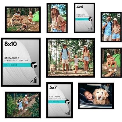 Americanflat Set van 10 zwarte fotolijsten, collage muurdecoratie galerij muurframeset met twee lijsten van 8 x 10, vier 5 x 7 en vier frames van 4 x 6 cm, onbreekbaar glas, hangende hardware en Americanflat Set van 10 zwarte fotolijsten, collage muurdecoratie galerij muurframeset met twee lijsten van 8 x 10, vier 5 x 7 en vier frames van 4 x 6 cm, onbreekbaar glas, hangende hardware en