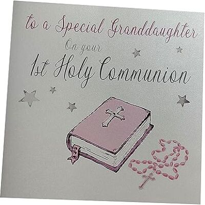 White Cotton Cards witte katoenen kaarten Grote handgemaakte naar een speciale kleindochter Op uw 1e Heilige Communie Roze Bijbel Kaart, Wit, XN88GD White Cotton Cards witte katoenen kaarten Grote handgemaakte naar een speciale kleindochter Op uw 1e Heilige Communie Roze Bijbel Kaart, Wit, XN88GD