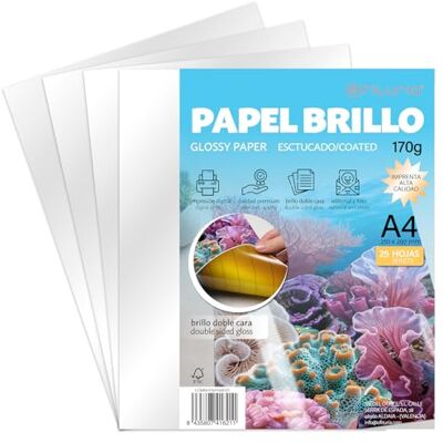 OFITURIA Glanzpapier, 170 g, dubbelzijdig, A4, glanzend papier voor laserdruk, ideaal voor flyers, foto's, catalogi en reclamemateriaal (25 vellen) OFITURIA Glanzpapier, 170 g, dubbelzijdig, A4, glanzend papier voor laserdruk, ideaal voor flyers, foto's, catalogi en reclamemateriaal (25 vellen)