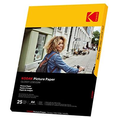 Kodak Picture Paper glanzend fotopapier, verpakking met 25 vellen, formaat A4 (21 x 29,7 cm), 230 g/m², ideaal voor inkjetprints, heldere kleuren en hoog contrast, hoogwaardige afwerking Kodak Picture Paper glanzend fotopapier, verpakking met 25 vellen, formaat A4 (21 x 29,7 cm), 230 g/m², ideaal voor inkjetprints, heldere kleuren en hoog contrast, hoogwaardige afwerking