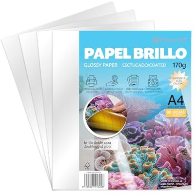 OFITURIA Glanzend hoogglanspapier, 170 g, dubbelzijdig, A4, glanzend papier voor kleurenlaserdruk, ideaal voor flyers, foto's, catalogi en reclamemateriaal (50 vellen) OFITURIA Glanzend hoogglanspapier, 170 g, dubbelzijdig, A4, glanzend papier voor kleurenlaserdruk, ideaal voor flyers, foto's, catalogi en reclamemateriaal (50 vellen)