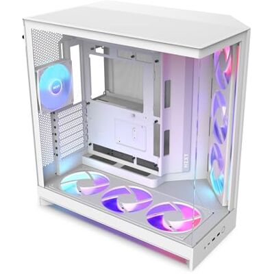NZXT H9 Flow RGB+ ATX PC-behuizing Dubbele Kamer Wit Vlaggenschip met dubbele kamer, 7 RGB-ventilatoren en Control Hub voorgemonteerd. Gesynchroniseerde RGB via CAM. NZXT H9 Flow RGB+ ATX PC-behuizing Dubbele Kamer Wit Vlaggenschip met dubbele kamer, 7 RGB-ventilatoren en Control Hub voorgemonteerd. Gesynchroniseerde RGB via CAM.