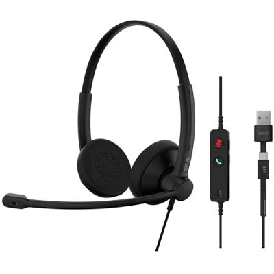 EPOS IMPACT 100 UC Stereo USB-C+A Headset met Microfoon, Universal Communications, Ruisonderdrukking, Lichtgewicht, Zachte Oorkussens, USB Adapter, Zakelijke Koptelefoon UC Gebruik, Zwart EPOS IMPACT 100 UC Stereo USB-C+A Headset met Microfoon, Universal Communications, Ruisonderdrukking, Lichtgewicht, Zachte Oorkussens, USB Adapter, Zakelijke Koptelefoon UC Gebruik, Zwart