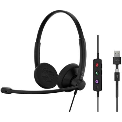 EPOS IMPACT 100 MS Stereo USB-C+A Headset met Microfoon, Microsoft Teams Gecertificeerd, Lichtgewicht, Ruisonderdrukking, Zachte Oorkussens, USB Adapter, UC Zakelijke Koptelefoon, Zwart EPOS IMPACT 100 MS Stereo USB-C+A Headset met Microfoon, Microsoft Teams Gecertificeerd, Lichtgewicht, Ruisonderdrukking, Zachte Oorkussens, USB Adapter, UC Zakelijke Koptelefoon, Zwart