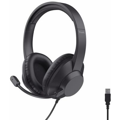 Trust Roha II Max Over-Ear USB Headset met Microfoon, Kabel van 1.8m, Zwart 85% Gerecycled Plastic, Headphones voor PC Laptop Chat Thuiswerken Zoom Teams Trust Roha II Max Over-Ear USB Headset met Microfoon, Kabel van 1.8m, Zwart 85% Gerecycled Plastic, Headphones voor PC Laptop Chat Thuiswerken Zoom Teams