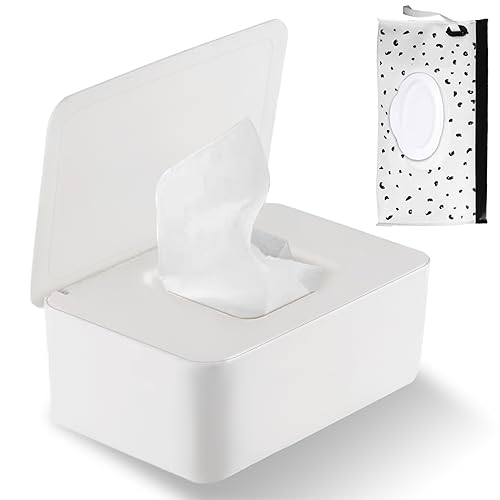 Asfacuputure 1 x box voor vochtige doekjes en 1 stuks vochtige doekjes, opbergdoos, vochtige doekjestas voor baby's, doos met deksel, voor droog en nat zijdepapier (wit)