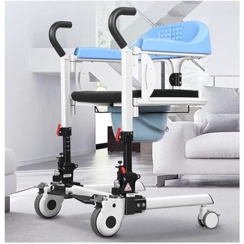 CPARTS Rolstoel patiëntenlift voor thuistransport stoel douchestoel met zacht kussen en toiletbril, transportrolstoel handmatige lift, draagbare toiletzitting