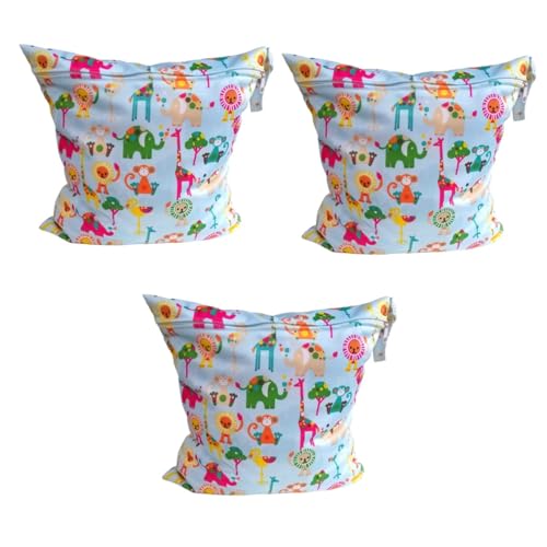 Vaguelly 6 Stuks waterdichte luiertas voor baby's Luiertas met ritssluiting luiertas met cartoon dierenpatroon luier luiertas wasbare luiertas nat en droog baby doek