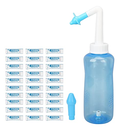 Dioche Neussprayfles 500 ml neusspoelset neusspoelsysteem met 30 stuks 0,2 ounces neusspoelzout neussprayfles neusspoelkan voor volwassenen en kinderen