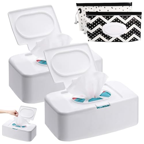 Nizirioo Doos voor vochtige doekjes voor babydoekjes: 2 stuks babydoekjes doos met 2 vochtige doekjes, vochtige toiletpapierbox, servetbox met deksel, vochtige doekjesdispenser voor thuis en op