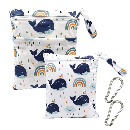 MEMOFYND Set van 2 luierorganizers met 2 karabijnhaken, neustas, luiertas, grote tas voor toilettas, kleine luiertas, luiertas voor onderweg, wit, 36 * 30 cm, 28 * 30 cm, Extra tas