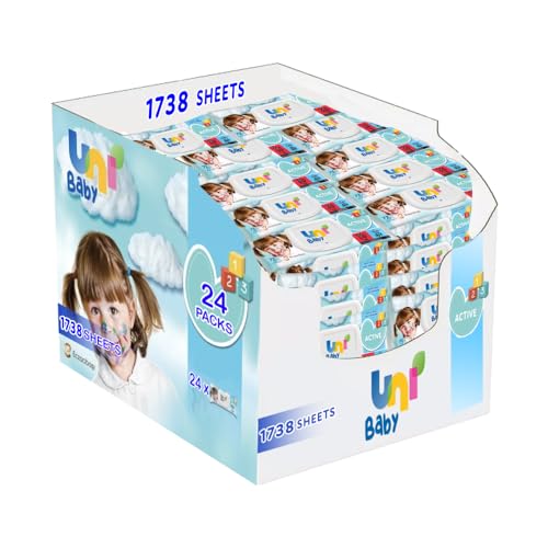 UNI BABY vochtige doekjes baby 1728 doekjes (24 x 72) babydoekjesdoos, dermatologisch getest babydoekjes gevoelig, alcohol, SLS en SLES gratis babydoekjes voor actieve kinderen