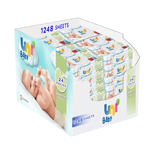 UNI BABY Vochtige doekjes Baby 1248 doekjes (24 x 52) babydoekjesdoos, dermatologisch geteste babydoekjes gevoelig, alcohol, hypoallergeen SLS en SLES gratis babydoekjes