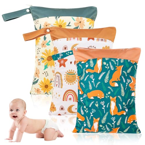 Mitening Wetbag kleuterschool wetbag stoffen luiers luiertas: 3 stuks neuszakken voor kleuterschool, natte tas kleuterschool waterdicht, natte tas kleuterschool met ritssluiting voor baby peuter kleuterschool,