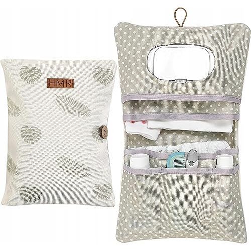 HAMUR HOME Luiertas Met Aankleedkussen-organizer En Make-uptas 2in1 Kleine Luiertas Voor Onderweg Mama's Luiers Crème Doekjes Baby-organizer (Leaves)