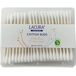 Lacura Katoenen knoppen 100% puur katoen tips biologisch afbreekbare papieren stokjes, 400 knoppen