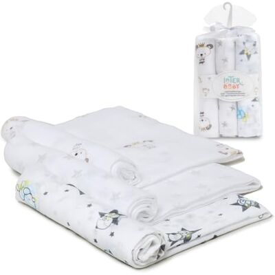 Interbaby Set van 3 Baby Gasen - 80x80 cm - Gedrukt Interbaby Set van 3 Baby Gasen - 80x80 cm - Gedrukt
