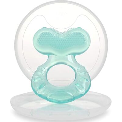 Nuby Teethe-eez van zachte siliconen, bijtring van siliconen met gestructureerd oppervlak voor tandvleesmassage, hygiënische opbergdoos inbegrepen, turquoise, vanaf 3 maanden Nuby Teethe-eez van zachte siliconen, bijtring van siliconen met gestructureerd oppervlak voor tandvleesmassage, hygiënische opbergdoos inbegrepen, turquoise, vanaf 3 maanden