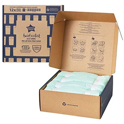 Tommee Tippee Twist & Click navulfolie voor luieremmer, 12 stuks, lengte elk 10,5 m, antibacteriële meerlaagse folie*, past in de Twist & Click cassette, 12 x 10,5 m Tommee Tippee Twist & Click navulfolie voor luieremmer, 12 stuks, lengte elk 10,5 m, antibacteriële meerlaagse folie*, past in de Twist & Click cassette, 12 x 10,5 m