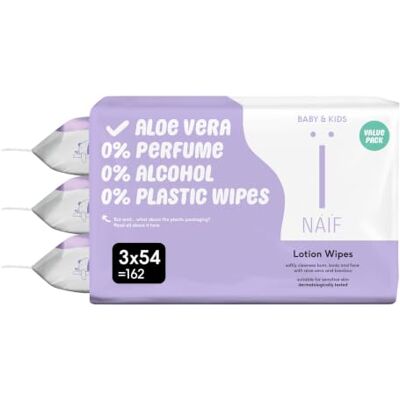 Naïf Plasticvrije lotion vochtige doekjes 162 stuks (3 x 54 vochtige doekjes) voor baby & kind babypopo, lichaam, gezicht zoals aloë vera en bamboe 0% parfum en alcohol Naïf Plasticvrije lotion vochtige doekjes 162 stuks (3 x 54 vochtige doekjes) voor baby & kind babypopo, lichaam, gezicht zoals aloë vera en bamboe 0% parfum en alcohol
