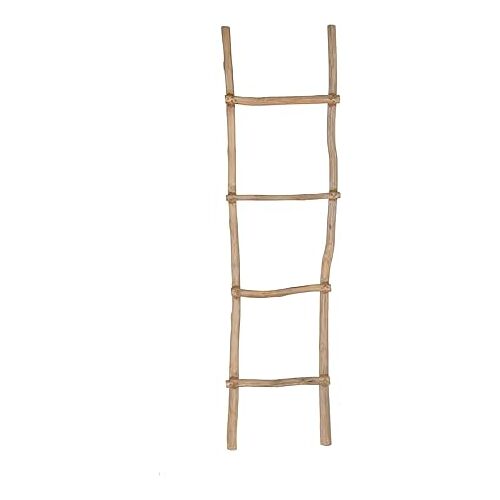 Spetebo Teakhouten decoratieve ladder natuur 150 x 40 cm houten ladder decoratie muur garderobe om tegen te leunen