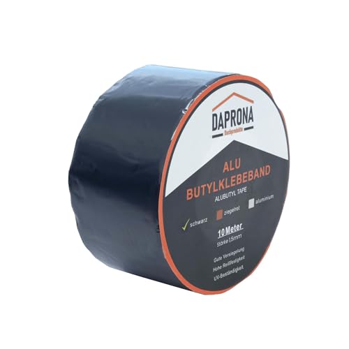 DAPRONA Butyltape, ducttape 10m x 75mm, 1 stuk zwarte aluminium afdichtingstape, reparatietape, afdichtingstape raamgoot, waterdicht, hittebestendig