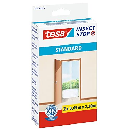 tesa Insect Stop Standard Vliegenhor Insectenhor voor deuren Maak van jouw deur een hordeur met deze muggenhor Wit, 2 x 65 cm x 220 cm