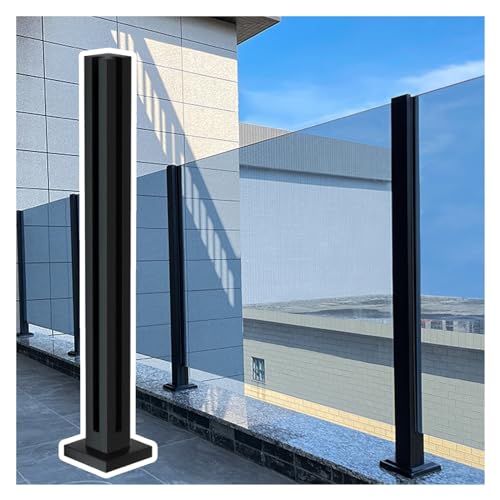 JLXJYS Glazen Balustrade Exterieur Platform Glas Balustrade Post Zwart, Balkon Tuin Patio Glazen Balustrade Post Kit, 2 2,3 2,6 3,3 3,4 ft hoog Glas Baluster Kolommen Omheining (Color : Corner Post, Size :