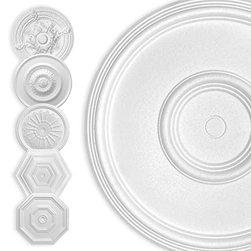 HEXIM Stucrozet van wit piepschuim, EPS, plafondrozet rond en hoekig, interieurdecoratie voor plafond en muur, ornament, woonkamerdecoratie (50 x 50 cm cirkel)