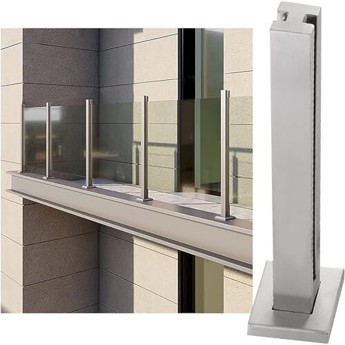 ININOSNP Glazen balustradepalen Zilver glazen balustradesysteem for balkon, glazen balustradepaal for buiten/binnen, veiligheidsglas 1 stuks (Color : Silver-mid Post, Size : 95cm/37.4")