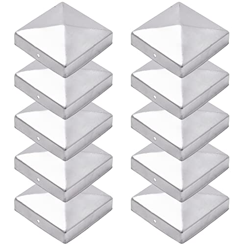 TRIBECCO ® 10 paalkappen 9 x 9 cm, 90 x 90 mm, hekpaalkappen voor houten palen, afdekkappen voor hekpalen, verzinkt, piramidevorm, paalafdekking 9 x 9, metalen hekpalen, 90 x 90 mm