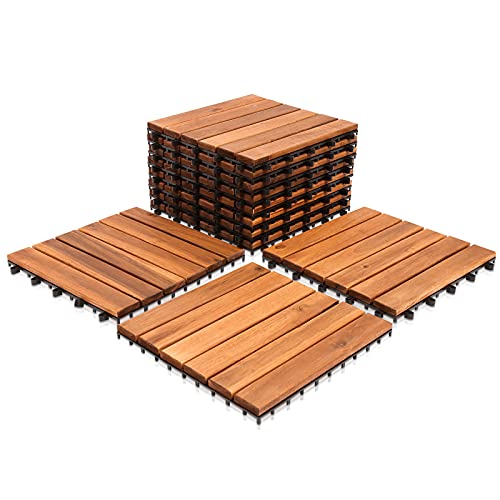 SWANEW Houten tegels 44-delige tegelset, 4 m², geschikt als terrastegels en balkontegels, van acaciahout, 30 x 30 cm, voor tuin, terras, balkon