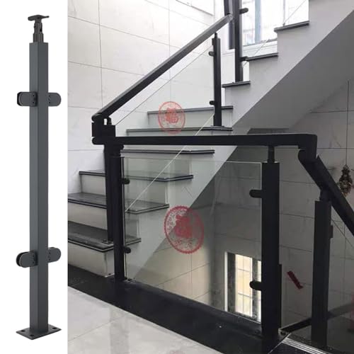 JLXJYS Glazen Balustrade Balustrade vierkante glazen balustrade zwart, binnentrappen glazen balustrade paalklemmen 60 70 80 90 100 110 120 130 140 cm hoog, kan leuningversie toevoegen (Color : Mid Post, Si