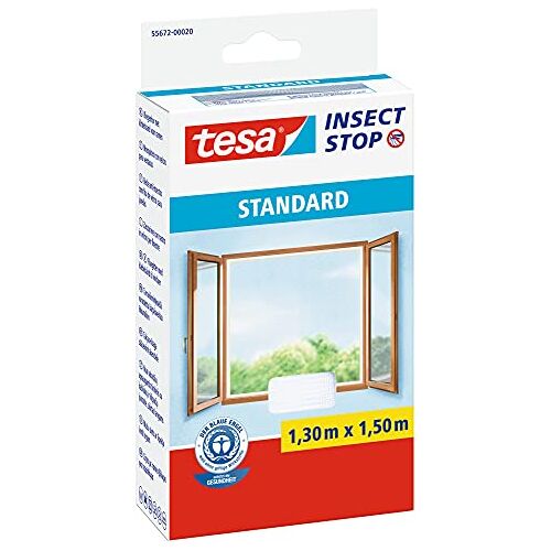 tesa Insect Stop Standard vliegenscherm voor ramen insectenbescherming kan op maat worden gesneden muggenspray zonder boren 1 x vliegennet wit 130 cm x 150 cm, lengte 5,6 m