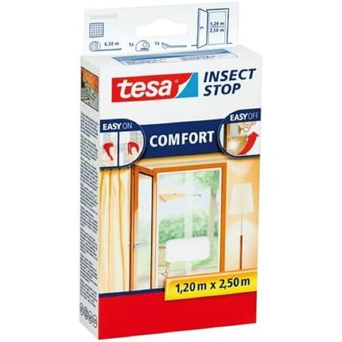 tesa Insect Stop Comfort Vliegenhor Insectenhor voor deuren Deze muggenhor maakt van jouw deur een hordeur Wit (lichte privacywerking), 2 x 65 cm x 250 cm