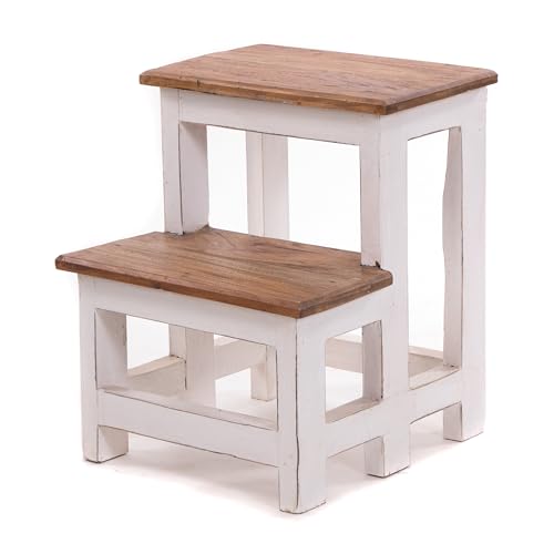 DESIGN DELIGHTS Trapladder Step   46x37x37 cm (HxBxD), oud hout, tweetraps   trapladder, huishoudtrap   kleur: 06 wit landhuis