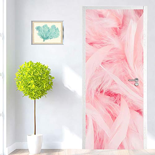 QQFENG Deurbehang 3D Zelfklevende deurposter Roze Veer Deursticker Fotobehang Deurfolie PVC Waterdichte Deur Poster Behang 95 x 215 cm