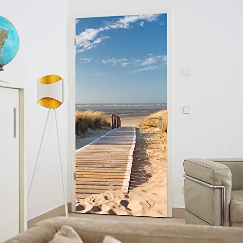 murimage Deurbehang strand zee 86 x 200 cm inclusief lijm duinen Oostzee Noordzee weg brug fotobehang