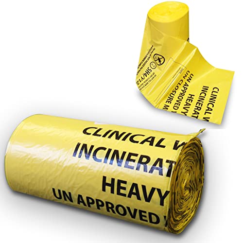 RE-GEN Biohazard zakken voor klinische afvalverwijdering (1 rol, 50 individuele zakken) afmeting 71 x 98 cm, 90 liter, 12 kg zware gewichtscapaciteit VN-gecertificeerd