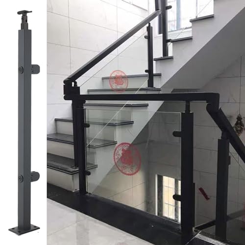 JLXJYS Glazen Balustrade Balustrade vierkante glazen balustrade zwart, binnentrappen glazen balustrade paalklemmen 60 70 80 90 100 110 120 130 140 cm hoog, kan leuningversie toevoegen (Color : End Post, Si