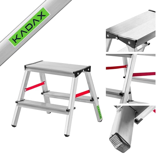 KADAX Dubbelzijdige aluminium ladder, vouwladder, belastbaar tot 125 kg, weerbestendige ladder, huishoudladder in zeven modellen naar keuze, aluminium ladder (2 treden)