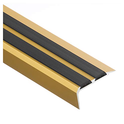 Cezar Aluminium breed trapprofiel   traprandprofiel   hoekprofiel met rubber   anti-slip rubber   19 x 35 x 1000 mm   goud