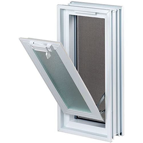 Fuchs Design Ventilatieraam (189x384x80 mm) Wit in plaats van 2 glasblokken afmeting 19x19x8 cm met vliegenhor