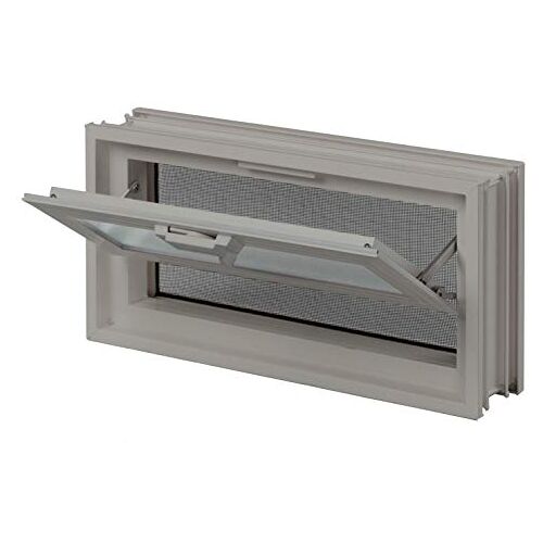 Fuchs Design Ventilatieraam (384x189x80 mm) kiezelgrijs in plaats van 2 glasblokken afmeting 19x19x8 cm met vliegenhor