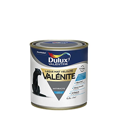 Dulux Valentine Valénit Glycero Multimedium 5296787 lak voor binnen en buiten, hoge weerstand voor hout en ijzerwaren, mat-look, antraciet, 0,5 l