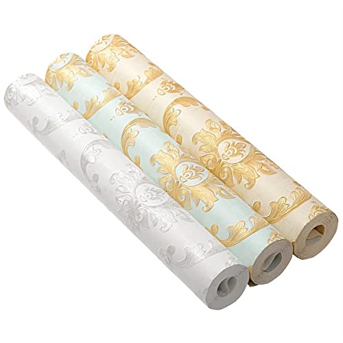 ZlyxLzq Wallpaper, Contact Paper Gold Beige Wallpaper, Floral Victorian Reliëf Wallpaper Roll, Wallpaper Home Decor Wall Decor (Kleur: Blauw, Maat: 53CMx9.5m) (Color : Gold, Size : 53CMx9.5m)