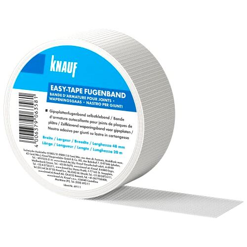 Knauf EASY-TAPE voegentape voor het stabiliseren en plamuren van voegen – zelfklevende beschermstrips voor het voegen van gipsplaten of gipsvezelplaten, 48 mm x 45 m