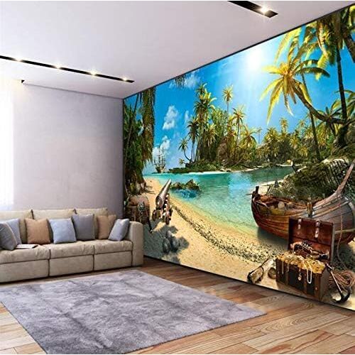 XLMING Wallpapers 3D Wallpapers Magic Pirates Treasure Island Landschap 3D Wallpapers 3D Behang Tv Woonkamer Huiskamer De Muur Slaapkamer Muurschildering Border-430cm×300cm